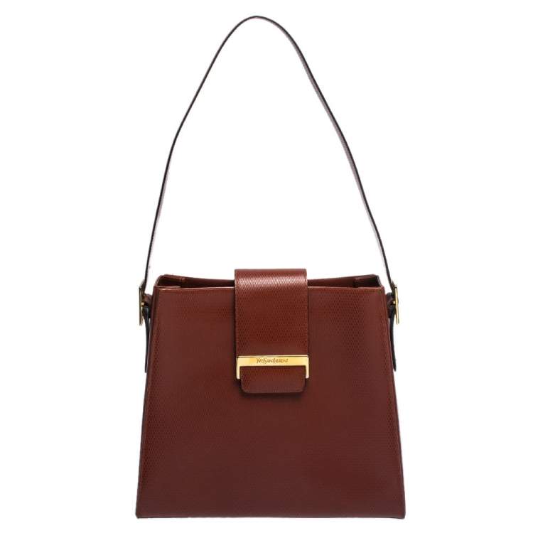 Pre Owned Saint Laurent Red Lizard Embossed Leather Shoulder Bag