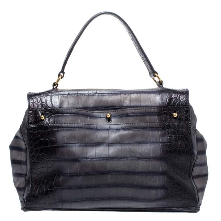 Pre Owned Saint Laurent Black Croc Embossed Nubuck Leather Large Muse Two Bag