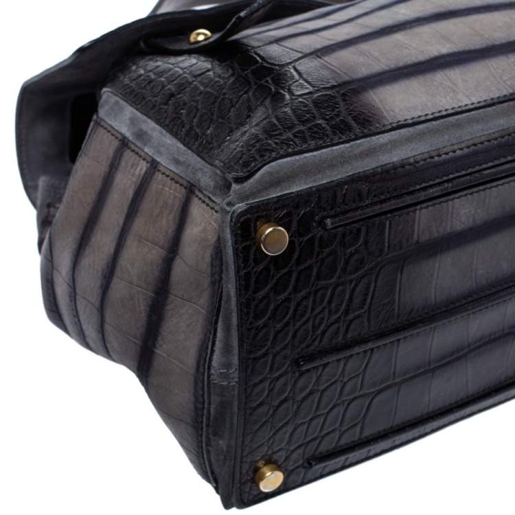 Pre Owned Saint Laurent Black Croc Embossed Nubuck Leather Large Muse Two Bag