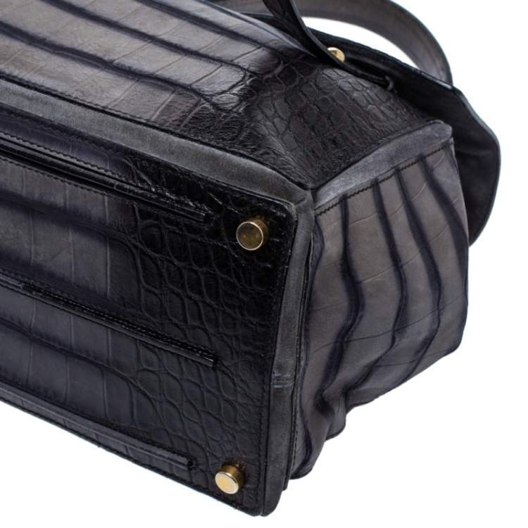 Pre Owned Saint Laurent Black Croc Embossed Nubuck Leather Large Muse Two Bag