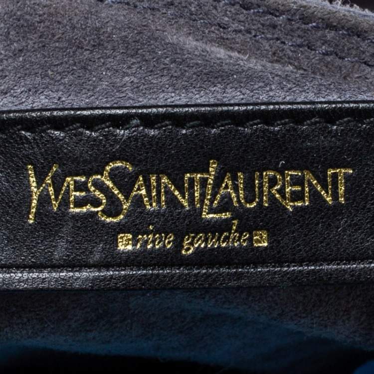 Pre Owned Saint Laurent Black Croc Embossed Nubuck Leather Large Muse Two Bag
