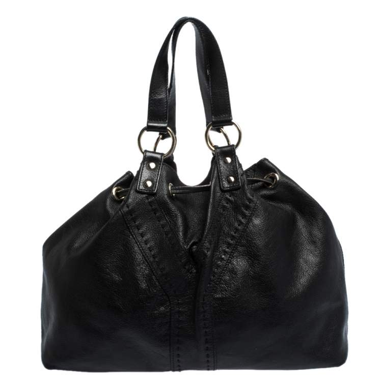 Pre Owned Saint Laurent Paris Black/Metallic Leather Reversible Double Sac Y Tote