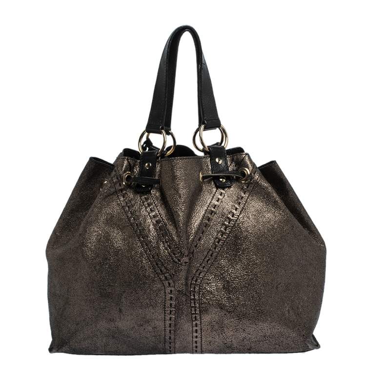 Pre Owned Saint Laurent Paris Black/Metallic Leather Reversible Double Sac Y Tote