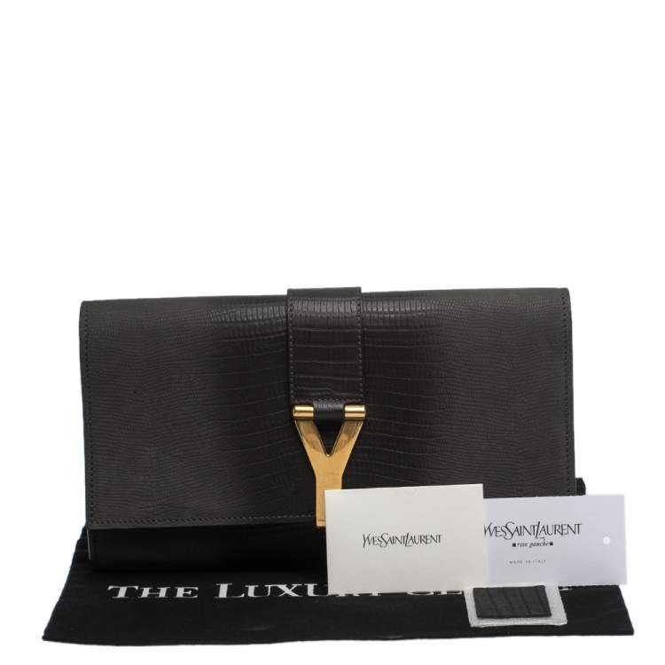 Pre Owned Yves Saint Laurent Grey Ombre Lizard Embossed Leather Y-Ligne Clutch
