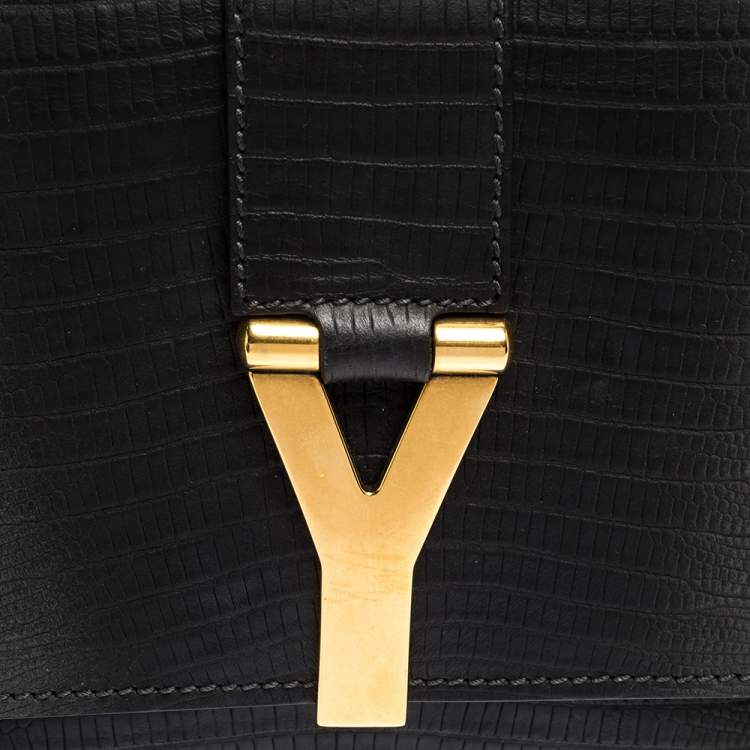 Pre Owned Yves Saint Laurent Grey Ombre Lizard Embossed Leather Y-Ligne Clutch