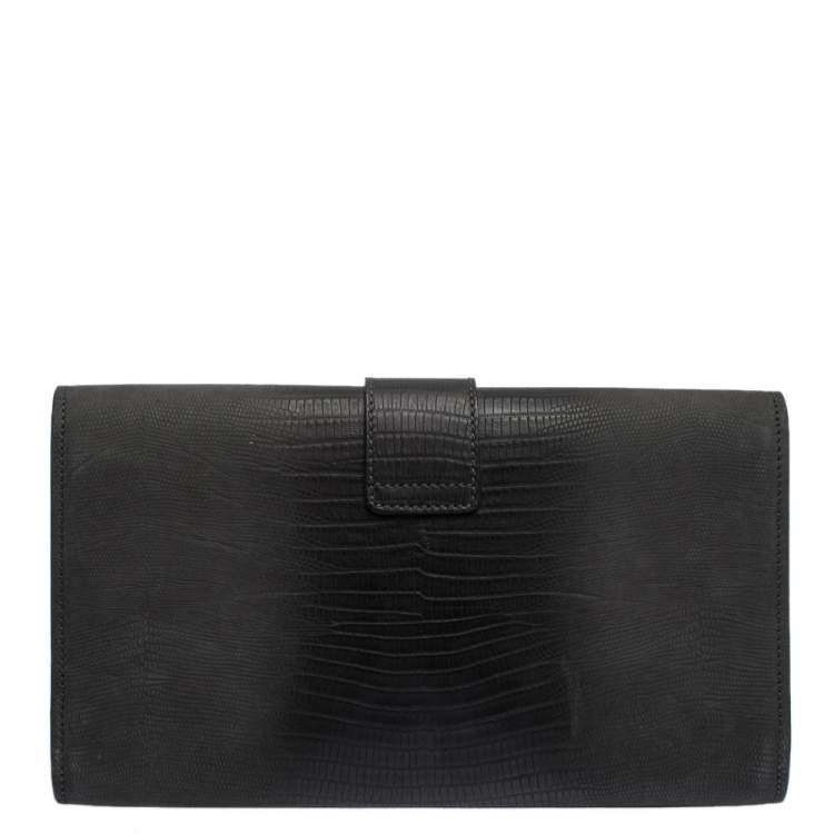 Pre Owned Yves Saint Laurent Grey Ombre Lizard Embossed Leather Y-Ligne Clutch