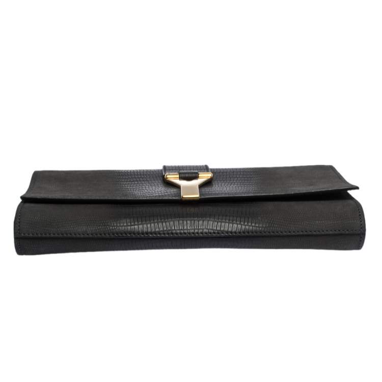 Pre Owned Yves Saint Laurent Grey Ombre Lizard Embossed Leather Y-Ligne Clutch