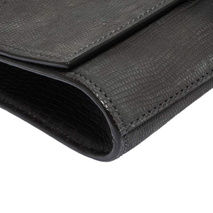 Pre Owned Yves Saint Laurent Grey Ombre Lizard Embossed Leather Y-Ligne Clutch