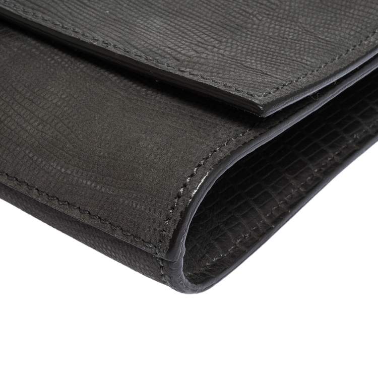 Pre Owned Yves Saint Laurent Grey Ombre Lizard Embossed Leather Y-Ligne Clutch