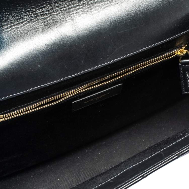Pre Owned Saint Laurent Black Chevron Quilted Leather Monogram Envelope Shoulder Bag