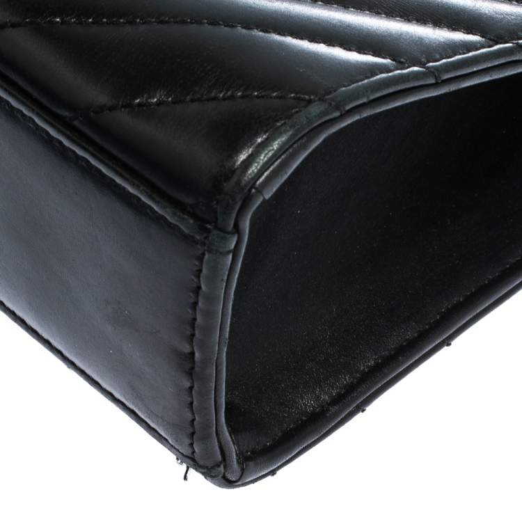 Pre Owned Saint Laurent Black Chevron Quilted Leather Monogram Envelope Shoulder Bag