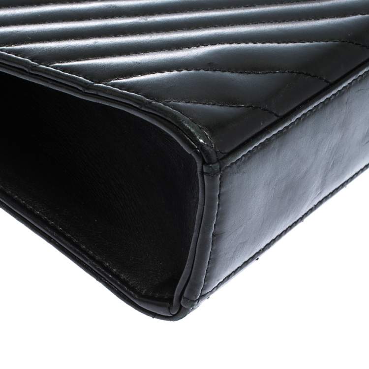 Pre Owned Saint Laurent Black Chevron Quilted Leather Monogram Envelope Shoulder Bag