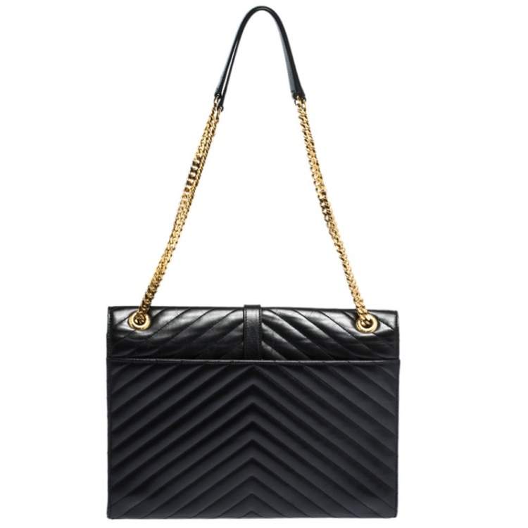 Pre Owned Saint Laurent Black Chevron Quilted Leather Monogram Envelope Shoulder Bag