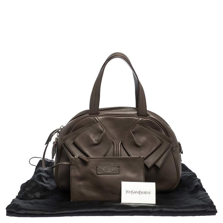 Pre Owned Yves Saint Laurent Brown Leather Obi Bow Satchel 