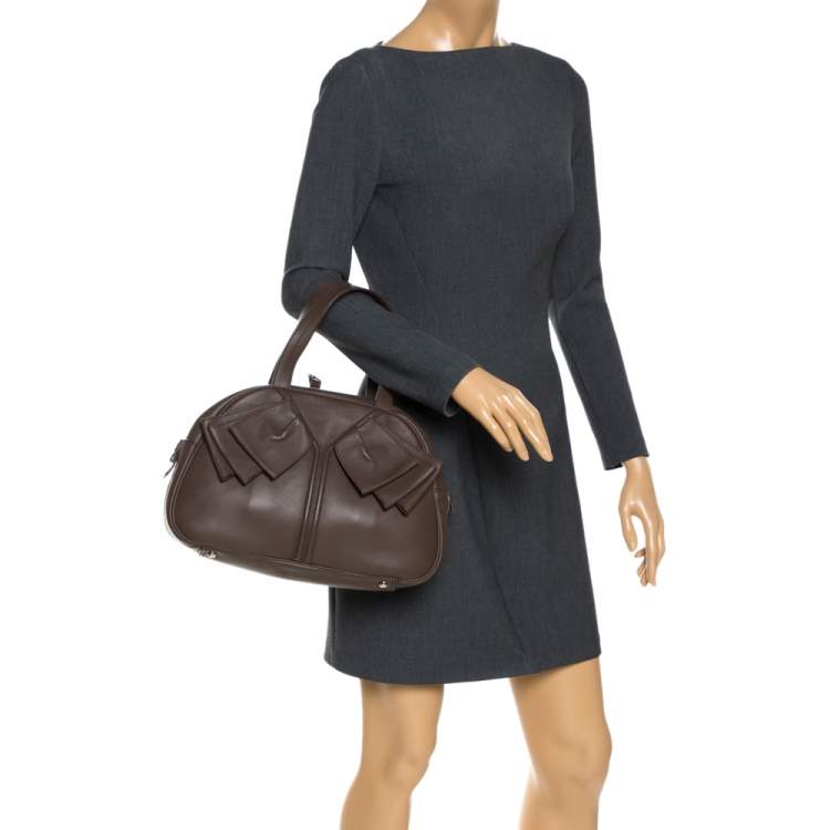 Pre Owned Yves Saint Laurent Brown Leather Obi Bow Satchel 