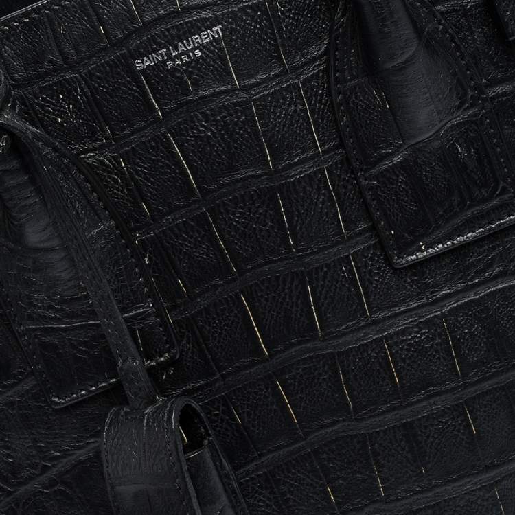 Pre Owned Saint Laurent Black Croc Embossed Leather Small Classic Sac De Jour Tote