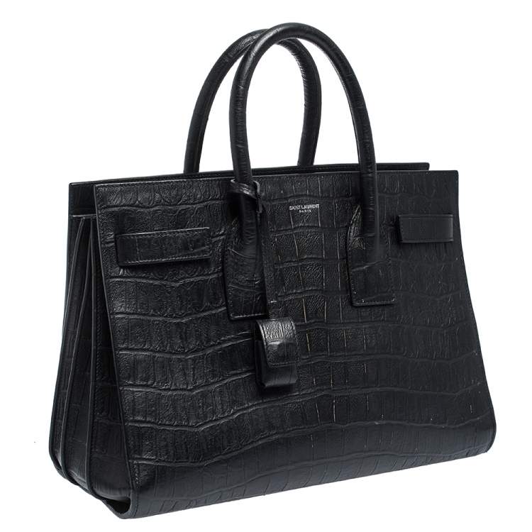 Pre Owned Saint Laurent Black Croc Embossed Leather Small Classic Sac De Jour Tote