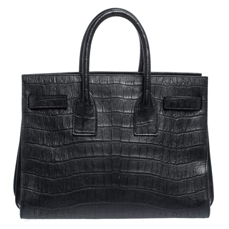 Pre Owned Saint Laurent Black Croc Embossed Leather Small Classic Sac De Jour Tote