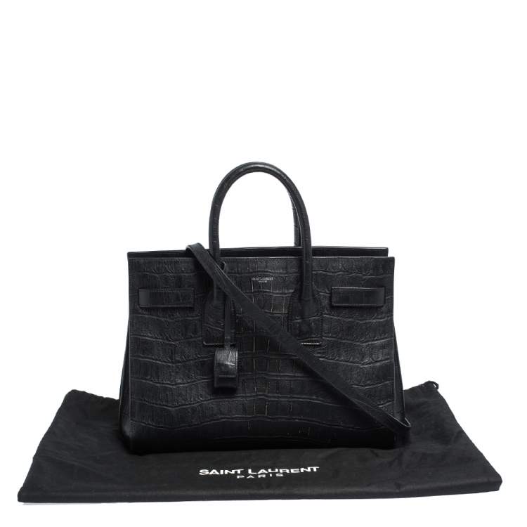 Pre Owned Saint Laurent Black Croc Embossed Leather Small Classic Sac De Jour Tote