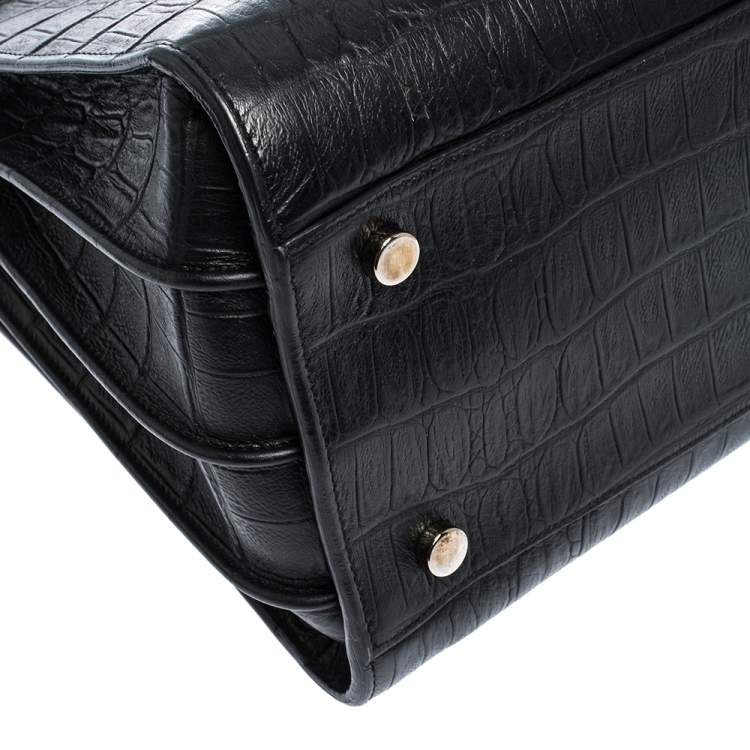 Pre Owned Saint Laurent Black Croc Embossed Leather Small Classic Sac De Jour Tote