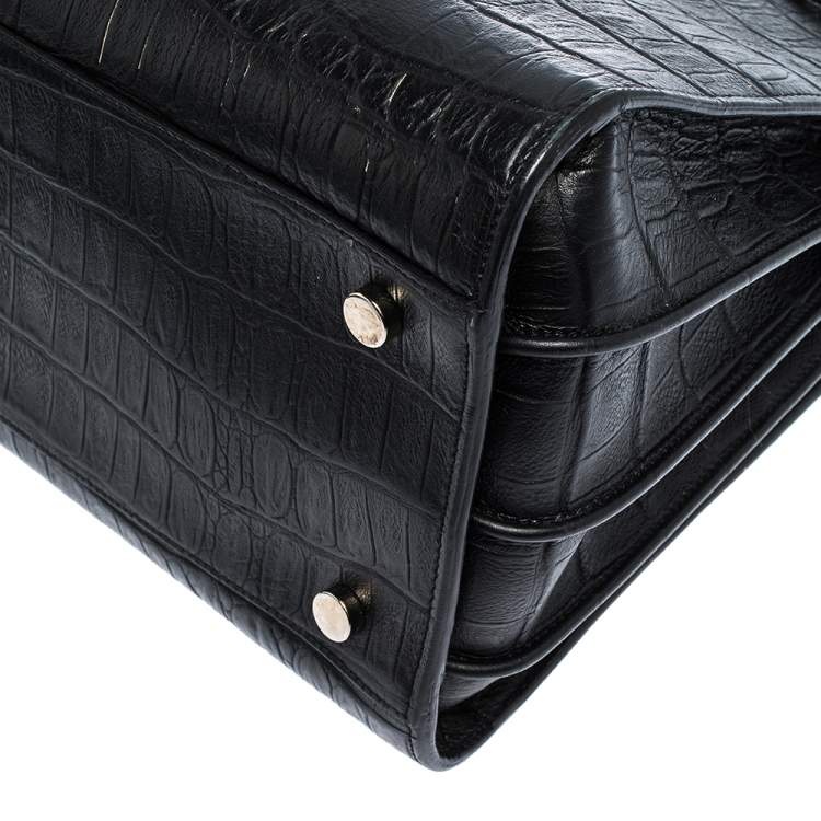 Pre Owned Saint Laurent Black Croc Embossed Leather Small Classic Sac De Jour Tote