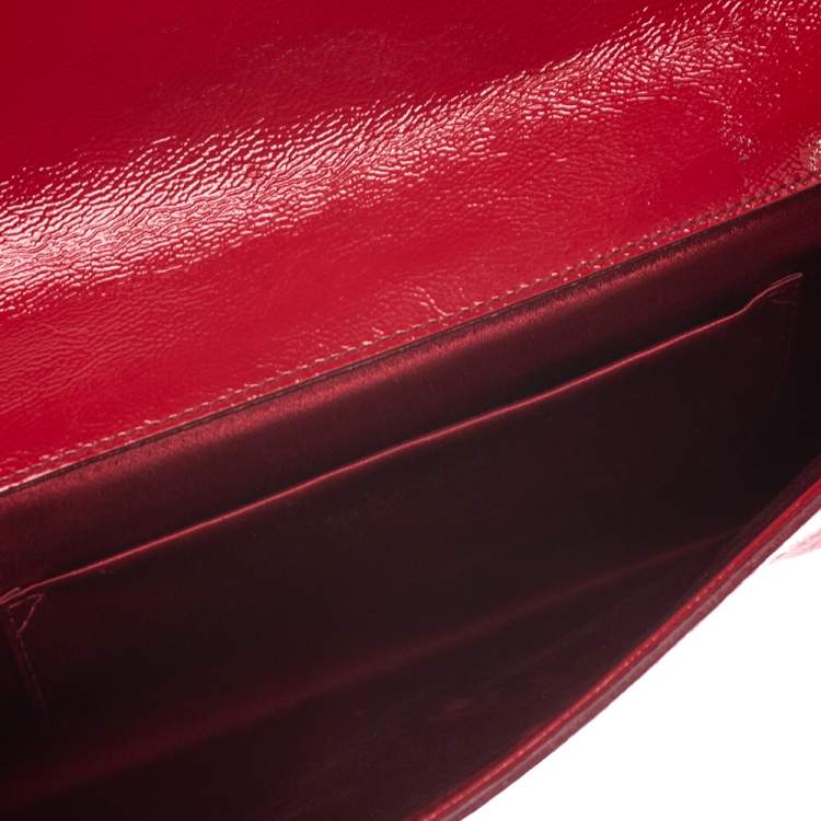 Pre Owned Saint Laurent Red Patent Leather Belle De Jour Flap Clutch
