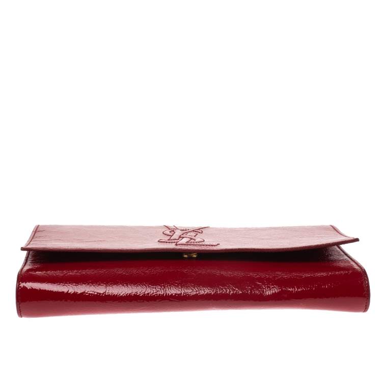 Pre Owned Saint Laurent Red Patent Leather Belle De Jour Flap Clutch