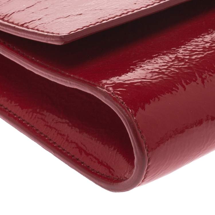 Pre Owned Saint Laurent Red Patent Leather Belle De Jour Flap Clutch