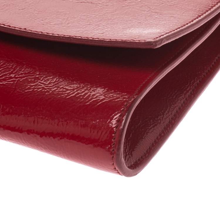 Pre Owned Saint Laurent Red Patent Leather Belle De Jour Flap Clutch