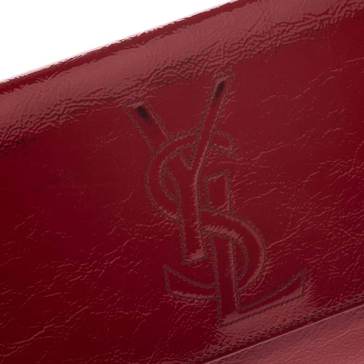 Pre Owned Saint Laurent Red Patent Leather Belle De Jour Flap Clutch