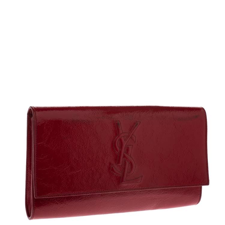Pre Owned Saint Laurent Red Patent Leather Belle De Jour Flap Clutch