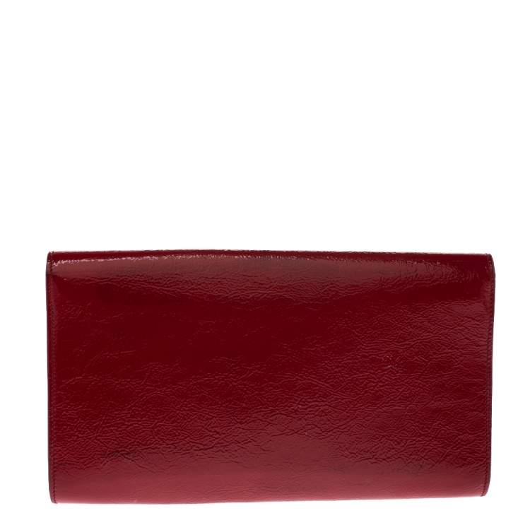 Pre Owned Saint Laurent Red Patent Leather Belle De Jour Flap Clutch