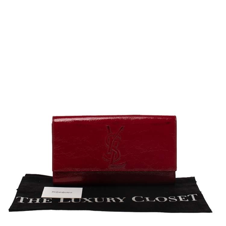 Pre Owned Saint Laurent Red Patent Leather Belle De Jour Flap Clutch