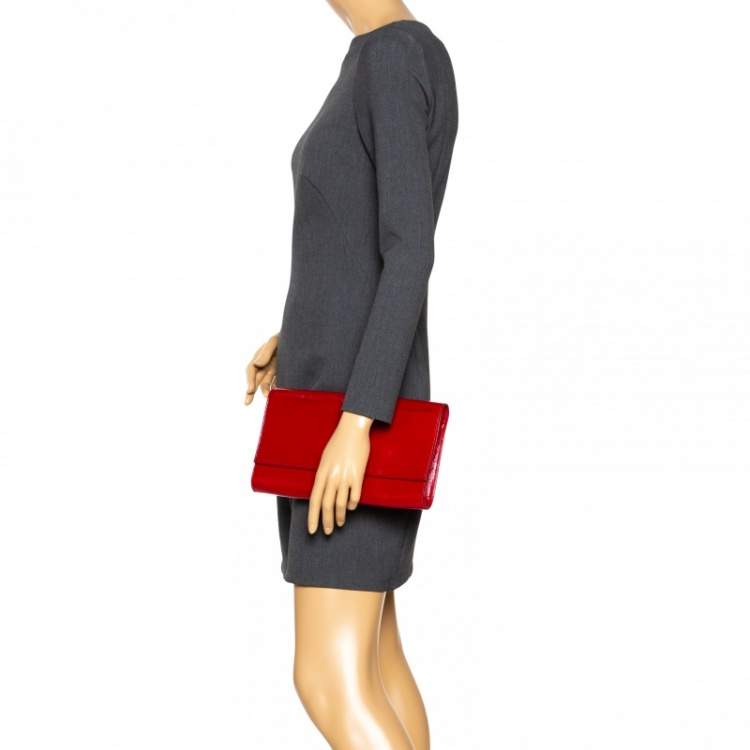 Pre Owned Saint Laurent Red Patent Leather Belle De Jour Flap Clutch