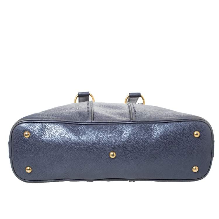 Pre Owned Saint Laurent Metallic Grey Leather Muse Satchel