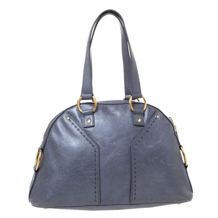 Pre Owned Saint Laurent Metallic Grey Leather Muse Satchel