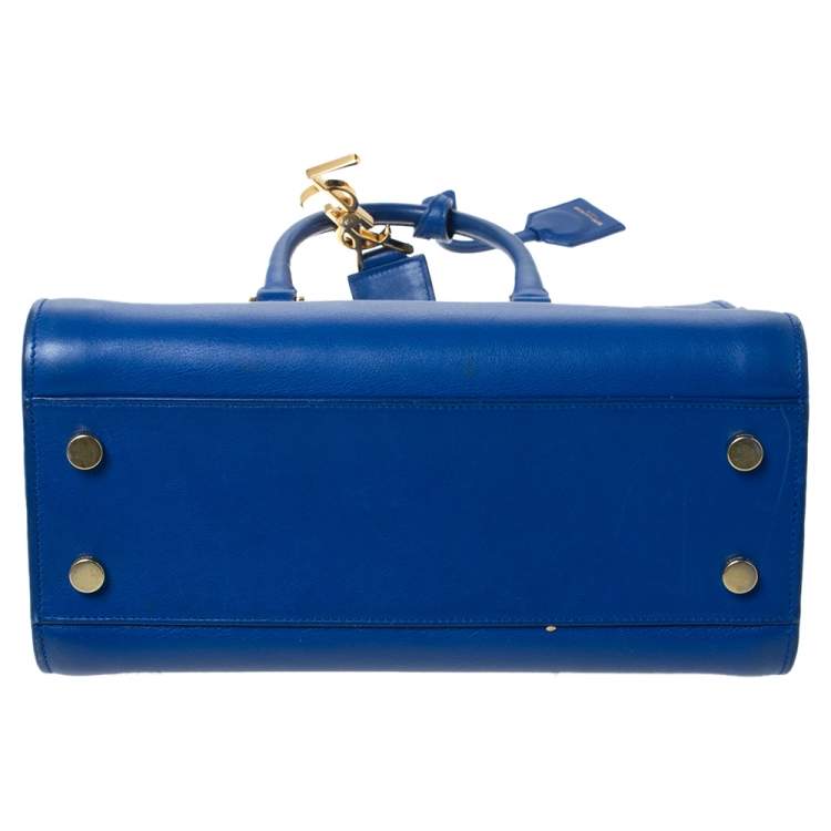Pre Owned Saint Laurent Blue Leather Baby Monogram Cabas Tote