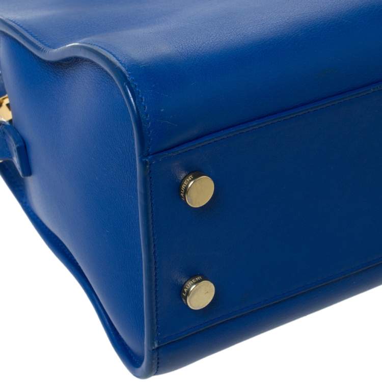 Pre Owned Saint Laurent Blue Leather Baby Monogram Cabas Tote