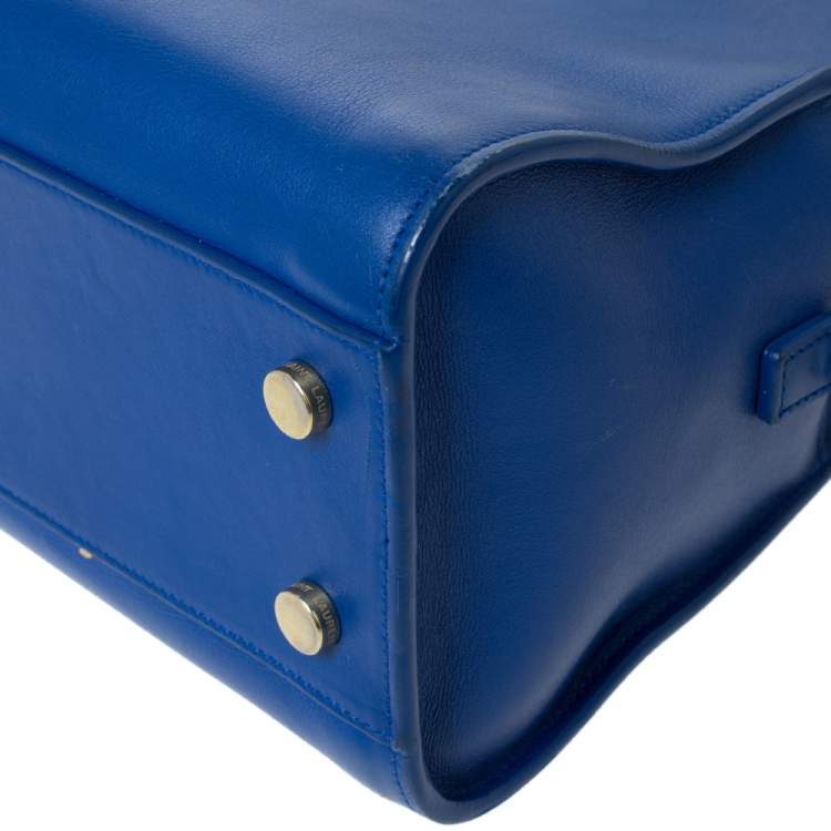 Pre Owned Saint Laurent Blue Leather Baby Monogram Cabas Tote