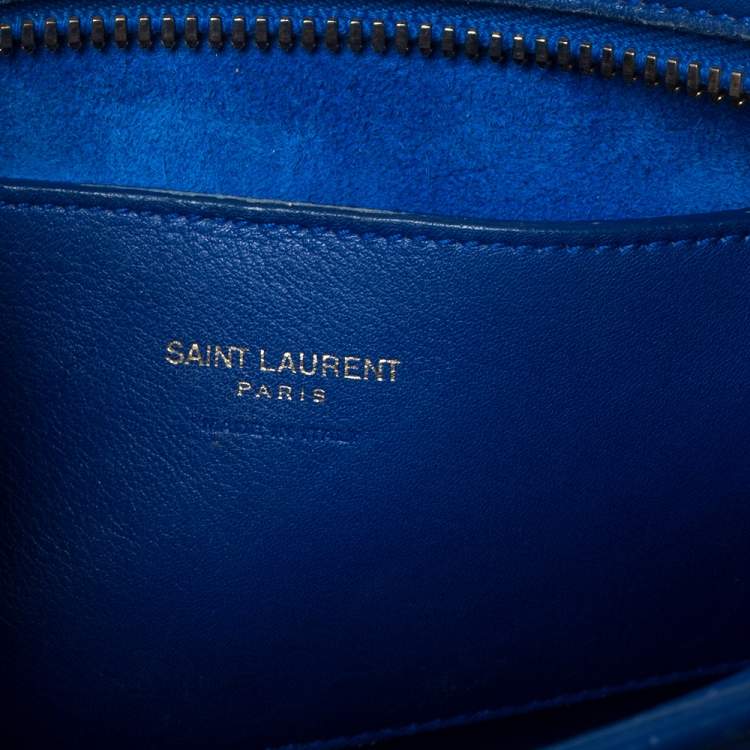 Pre Owned Saint Laurent Blue Leather Baby Monogram Cabas Tote