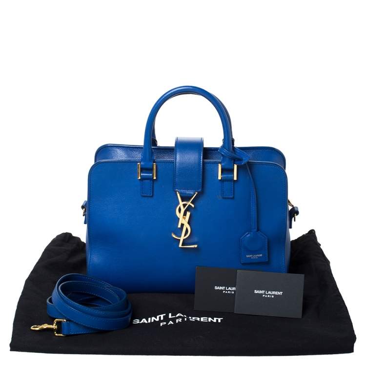 Pre Owned Saint Laurent Blue Leather Baby Monogram Cabas Tote