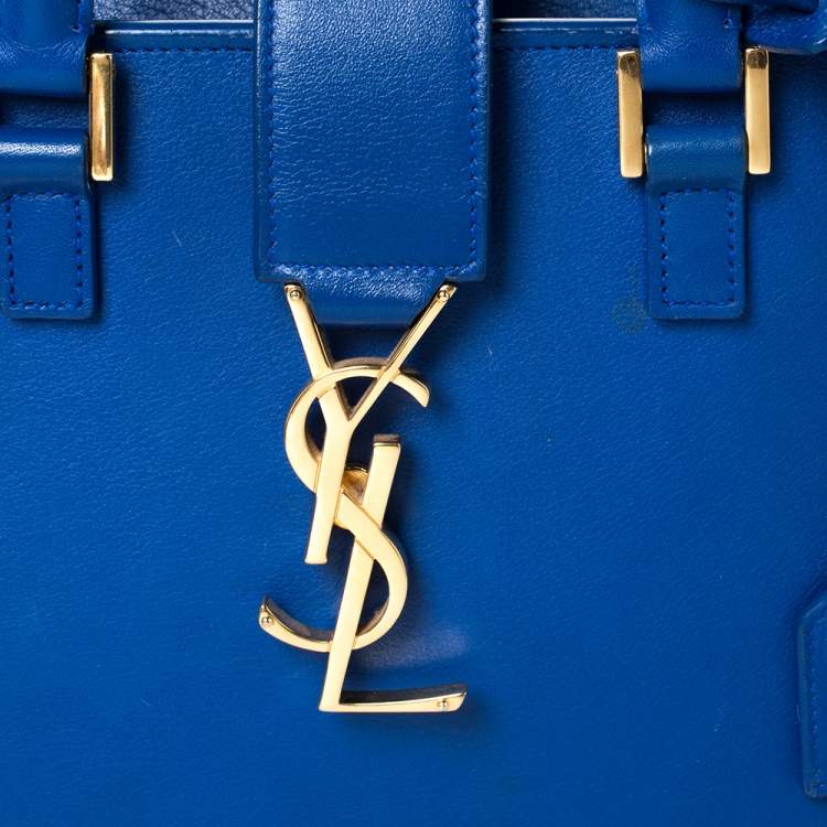 Pre Owned Saint Laurent Blue Leather Baby Monogram Cabas Tote