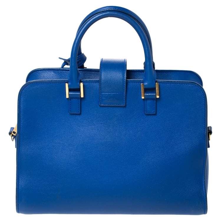 Pre Owned Saint Laurent Blue Leather Baby Monogram Cabas Tote