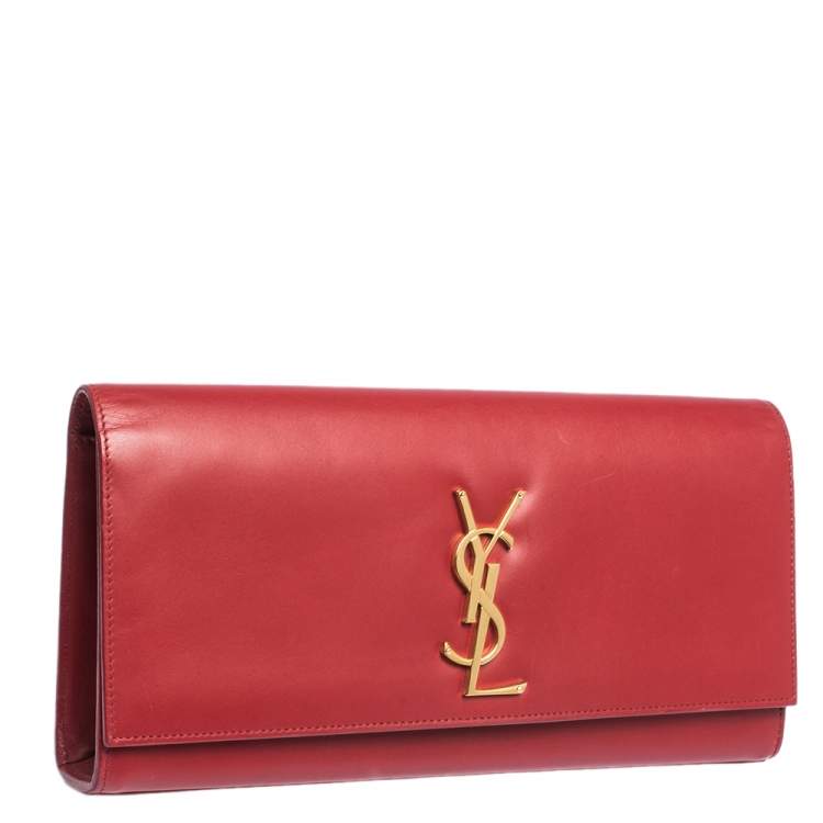 Pre Owned Saint Laurent Red Leather Cassandre Clutch