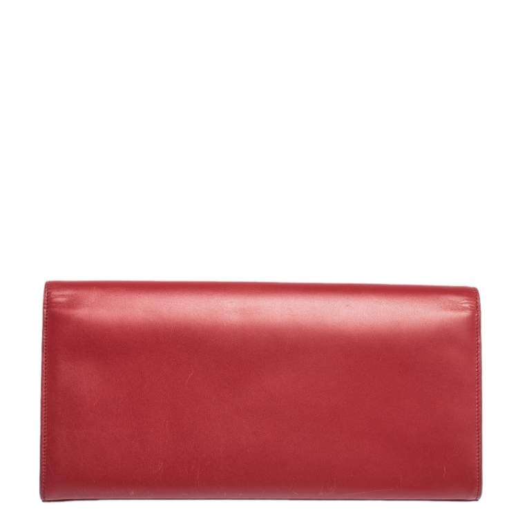 Pre Owned Saint Laurent Red Leather Cassandre Clutch