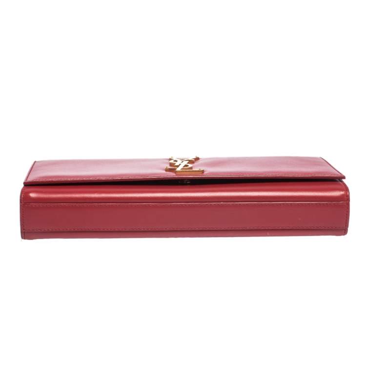 Pre Owned Saint Laurent Red Leather Cassandre Clutch