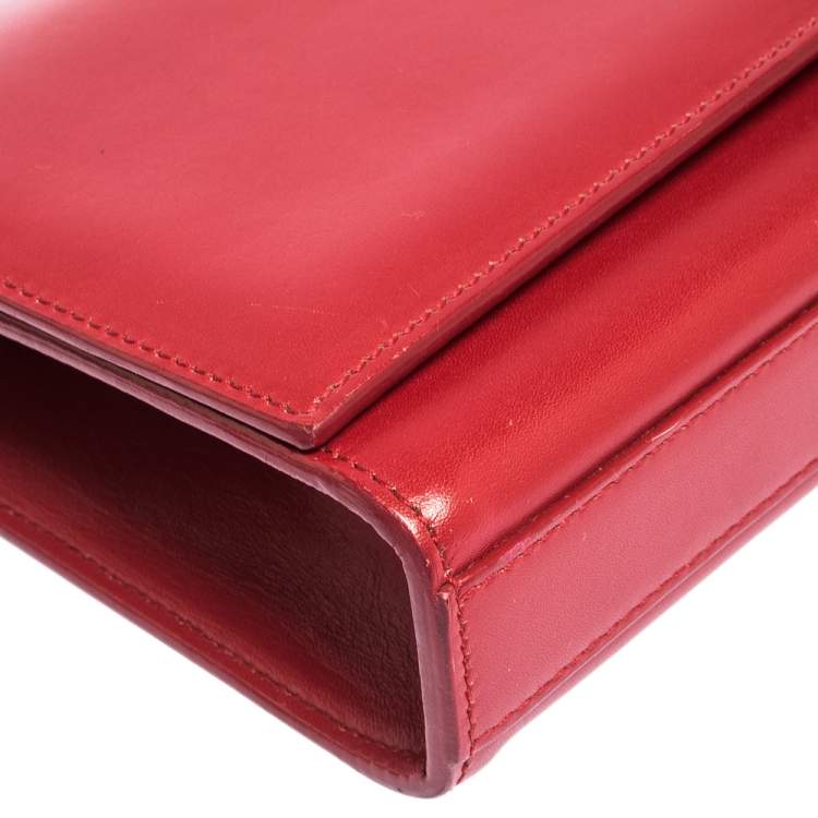 Pre Owned Saint Laurent Red Leather Cassandre Clutch
