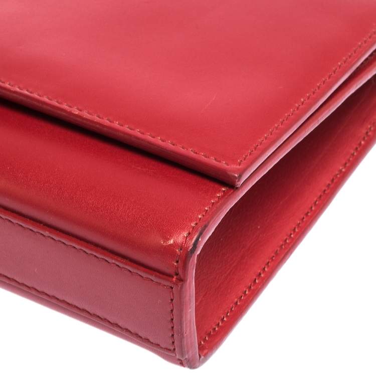 Pre Owned Saint Laurent Red Leather Cassandre Clutch