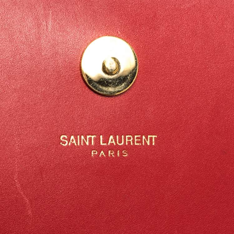 Pre Owned Saint Laurent Red Leather Cassandre Clutch