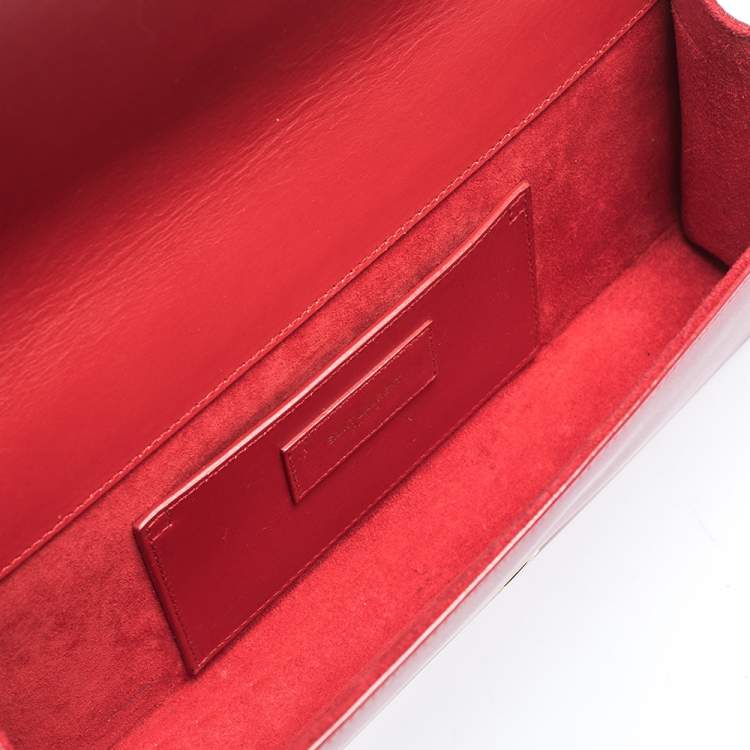 Pre Owned Saint Laurent Red Leather Cassandre Clutch